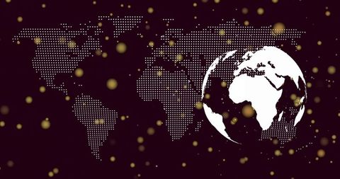 Globular Silhouette with Dotted World Map on Purple Background