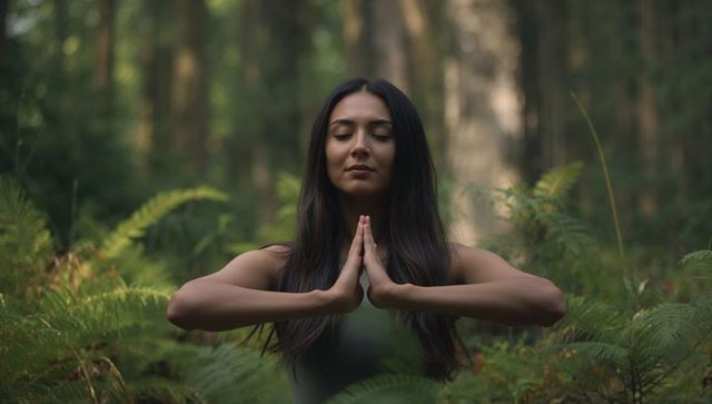 Woman Meditating in Tranquil Forest Clearing