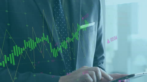 Businessman Analyzing Data with Interactive Graphs in Office