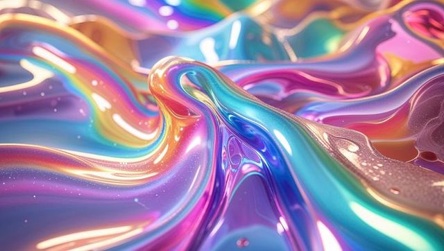 Vibrant flowing iridescent liquid waves in abstract surreal env