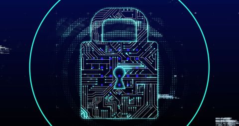 Digital cybersecurity padlock with circuit board design