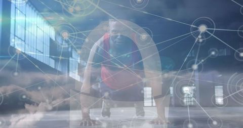 Double Exposure of Man Exercise and Digital Network Concepts - Download Free Stock Images Pikwizard.com