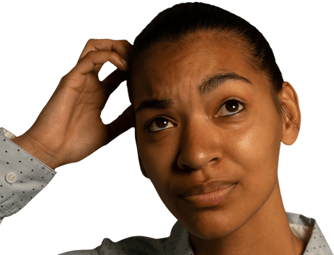 Thoughtful Biracial Woman Touching Head Transparent Background