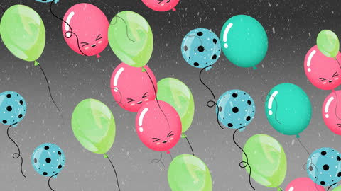 Colorful Balloons in Wintery Snowfall Celebration