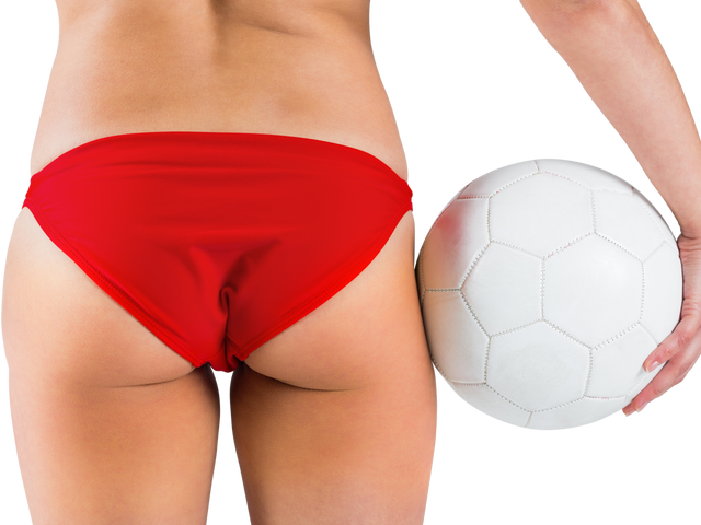 Fit Girl Holding Football in Red Bikini on White Transparent Background - Download Free Stock Videos Pikwizard.com