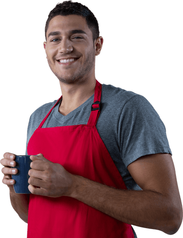Smiling Male Waiter Holding Coffee Mug Transparent Background - Download Free Stock Videos Pikwizard.com
