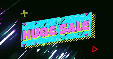 Neon light trails sale banner with retro design