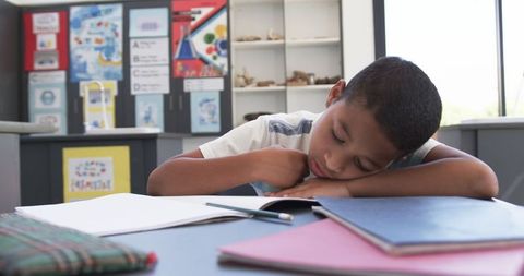 Tired Student Else In Classroom with Chemistry Posters - Download Free Stock Images Pikwizard.com