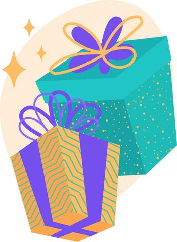 Stylized transparent gift boxes with bows and sparkles illustration