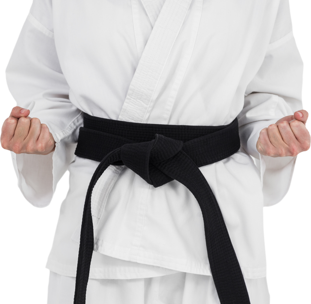 Female Athlete Displaying Black Belt in White Karate Uniform on Transparent Background - Download Free Stock Videos Pikwizard.com