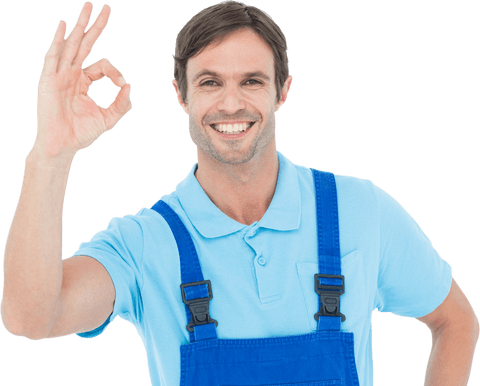 Smiling Carpenter Showing OK Sign in Transparent Background