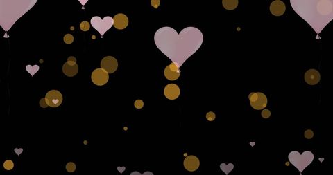 Floating Heart Balloons with Glowing Circles on Night Sky
