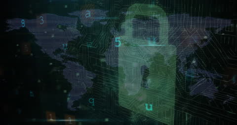 Abstract Cybersecurity Concept with Digital Lock and World Map