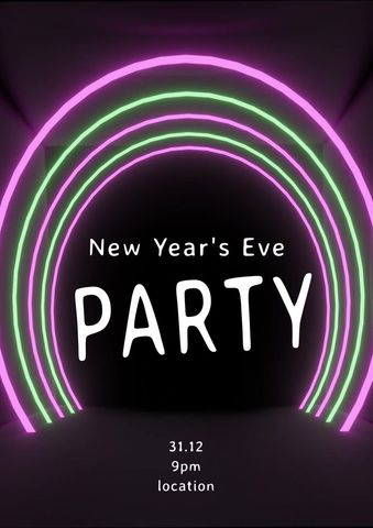 Neon themed new year's eve party invitation with vibrant colors
