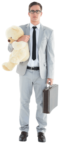 businessman in grey suit holding briefcase and teddy bear transparent - Download Free Stock Videos Pikwizard.com