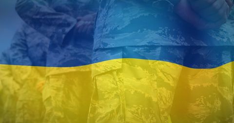 Ukraine Flag Overlapping Military Soldiers Illustrating Patriotism