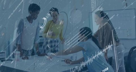 Business Team Collaborating with Data Visualizations in Office