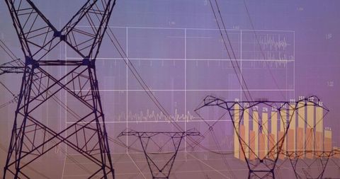 Power Grid Monitoring Visualizing Energy Analytics Over Transmission Towers at Dusk