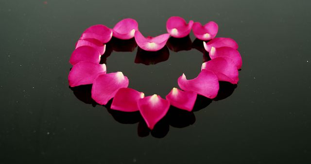 A heart-shaped arrangement of rose petals on a black surface evokes romantic elegance. - Download Free Stock Photos Pikwizard.com