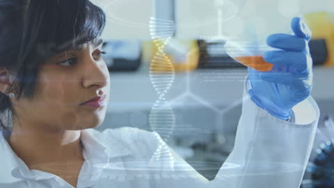 Innovative Lab Research with Focused Female Scientist Analyzing Sample