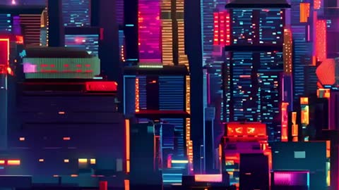 Futuristic Neon Cityscape with Vibrant Skyscrapers and Lights