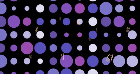 Colorful Polka Dot Animation with Numbers on Black Background