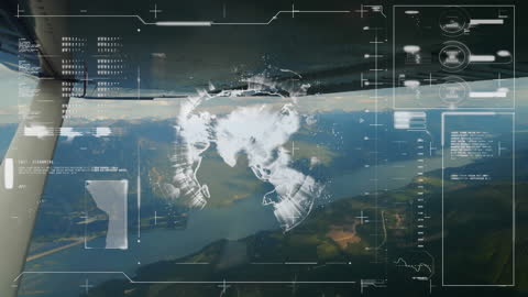 Futuristic Interface with Globe in Airplane Cockpit
