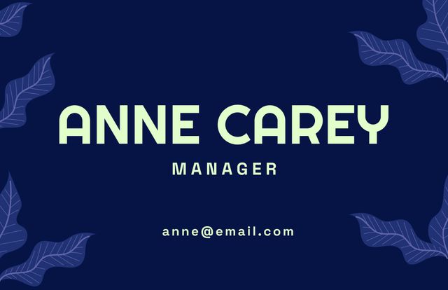 This business card design features a dark background with botanical motifs, creating a sleek and professional appearance. Ideal for corporate networking events, professional introductions, and business exchanges, it provides space for a name, job title, and contact email. Perfect for managers, executives, and business professionals looking to make a lasting impression.