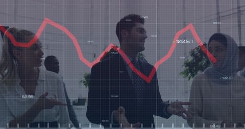 Diverse Business Team Analyzing Financial Data with Chart Overlay
