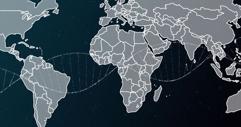 Spinning DNA Strand Over World Map Illustrates Global Research - Download Free Stock Images Pikwizard.com