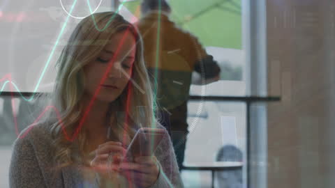 Woman Analyzing Financial Data on Smartphone Digital Overlay