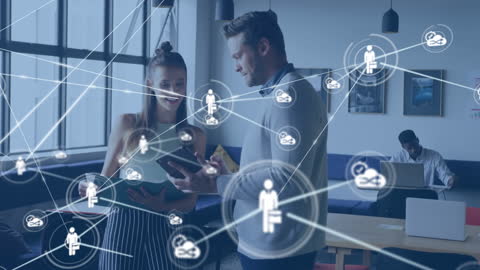 Digital Networking Icons with Colleagues Discussing Ideas