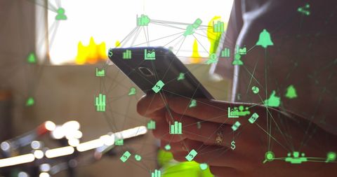 Digital Network Icons Overlay Smartphone Usage in Modern Technology - Download Free Stock Images Pikwizard.com