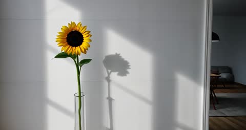 Sunlit Sunflower in Vase Streaming in Hallway's Tranquil Light