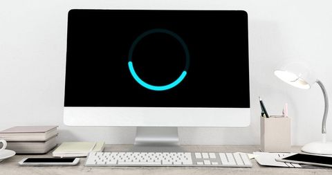 Office Desk with Loading Screen on Computer Monitor - Download Free Stock Images Pikwizard.com