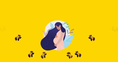 Pregnant Woman with Butterflies on Vibrant Yellow Background - Download Free Stock Images Pikwizard.com