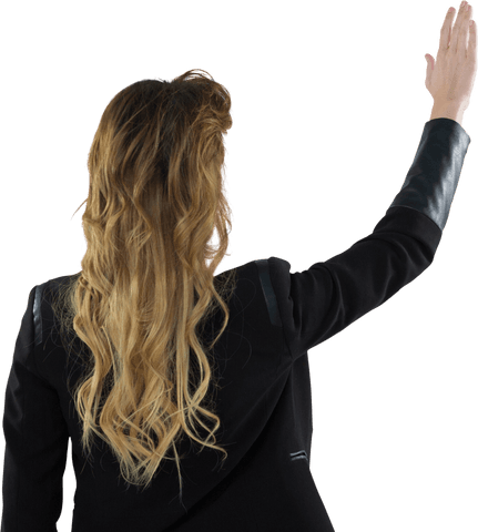 Transparent Back View of Businesswoman Raising Hand