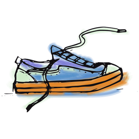 Colorful Hand-Drawn Sneaker Illustration on Transparent Background