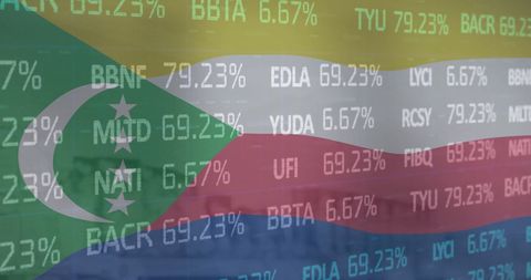 comoros flag overlaying stock market data - Download Free Stock Images Pikwizard.com
