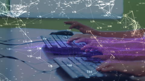 Students Engaging in Technology with Digital Network Overlay