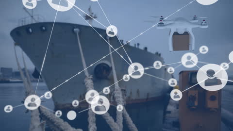 Innovative Delivery Drone Navigating Connected Global Shipping Network