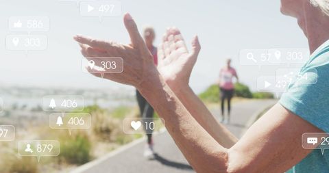Woman clap women running beach social media concept