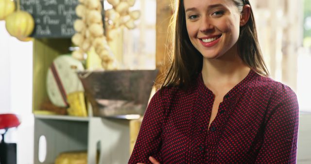 Smiling Young Woman in Retro Cafe Interior - Download Free Stock Images Pikwizard.com