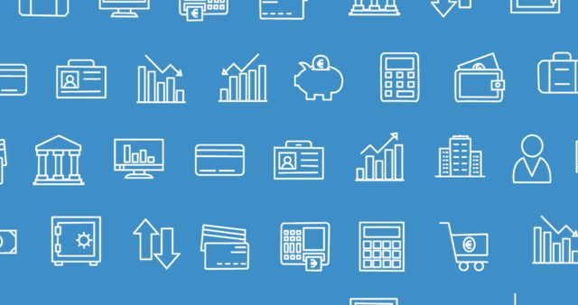 Seamless Business and Finance Icon Pattern on Blue Background - Download Free Stock Images Pikwizard.com