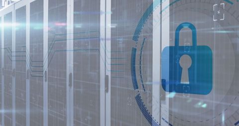 Digital Padlock Overlaying on Secure Server Room Technology Concept - Download Free Stock Images Pikwizard.com