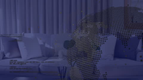 Digital World Map Overlay in Modern Living Room