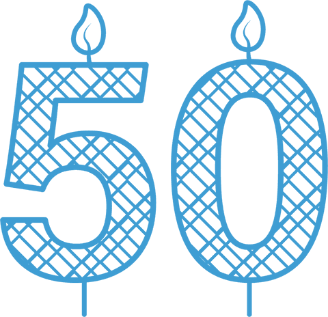 Blue Number 50 Candles with Pattern on Transparent Background