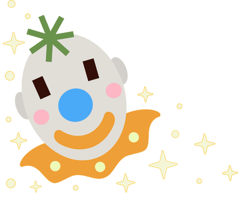 Colorful cartoon clown head with stars on transparent background