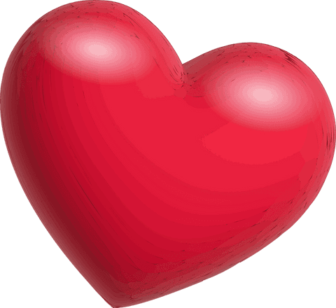 Red 3d heart symbol on transparent background with glossy finish