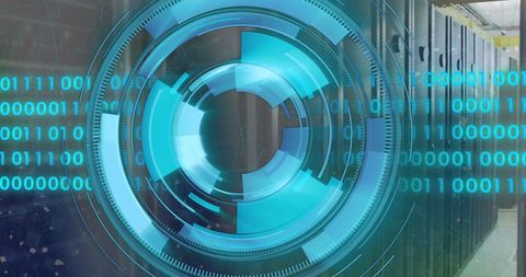 Binary Code and Digital Scope Overlay on Data Servers - Download Free Stock Images Pikwizard.com